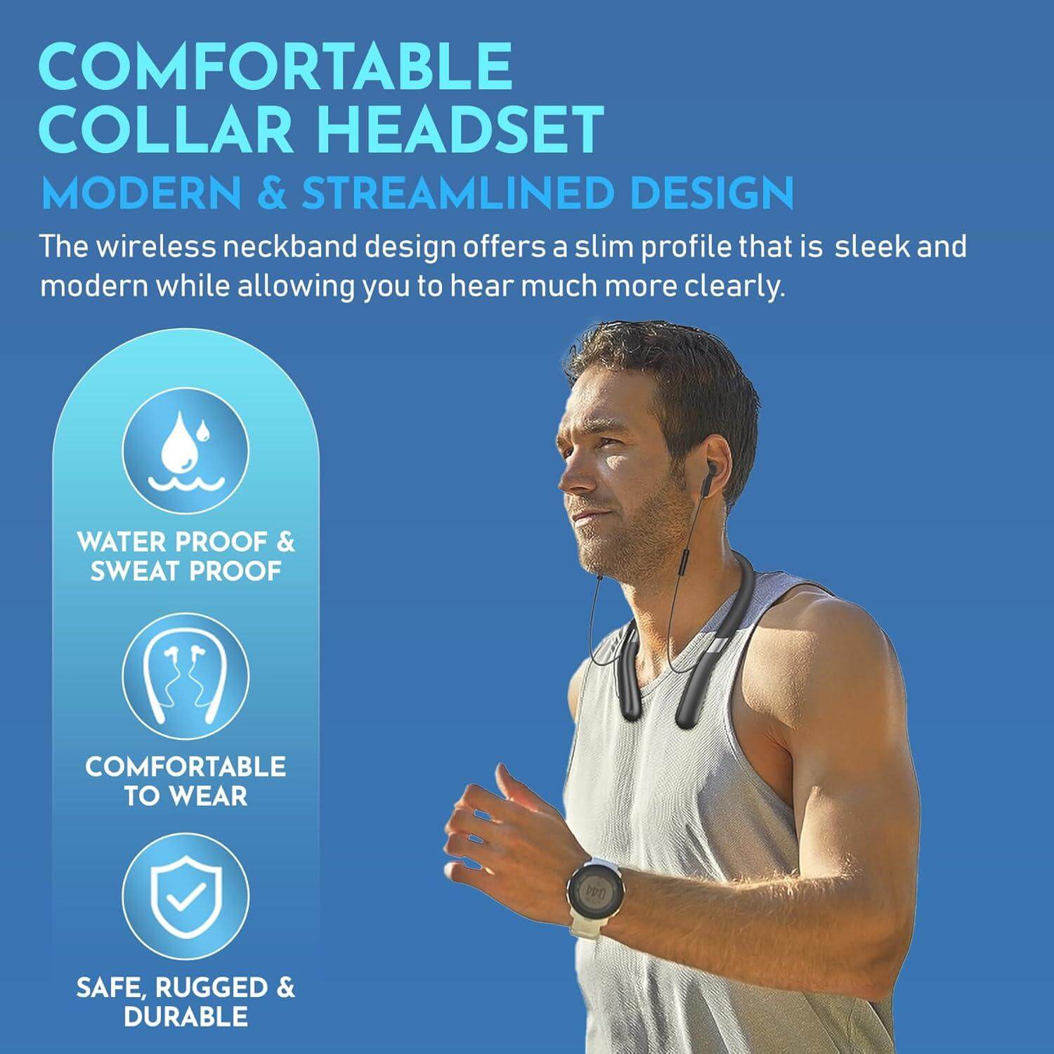Rechargeable Bluetooth Personal Sound Amplifier - Wireless Hands-Free Neckband w/ Noise Reduction, for Listening & Watching TV, for Seniors & Adults
