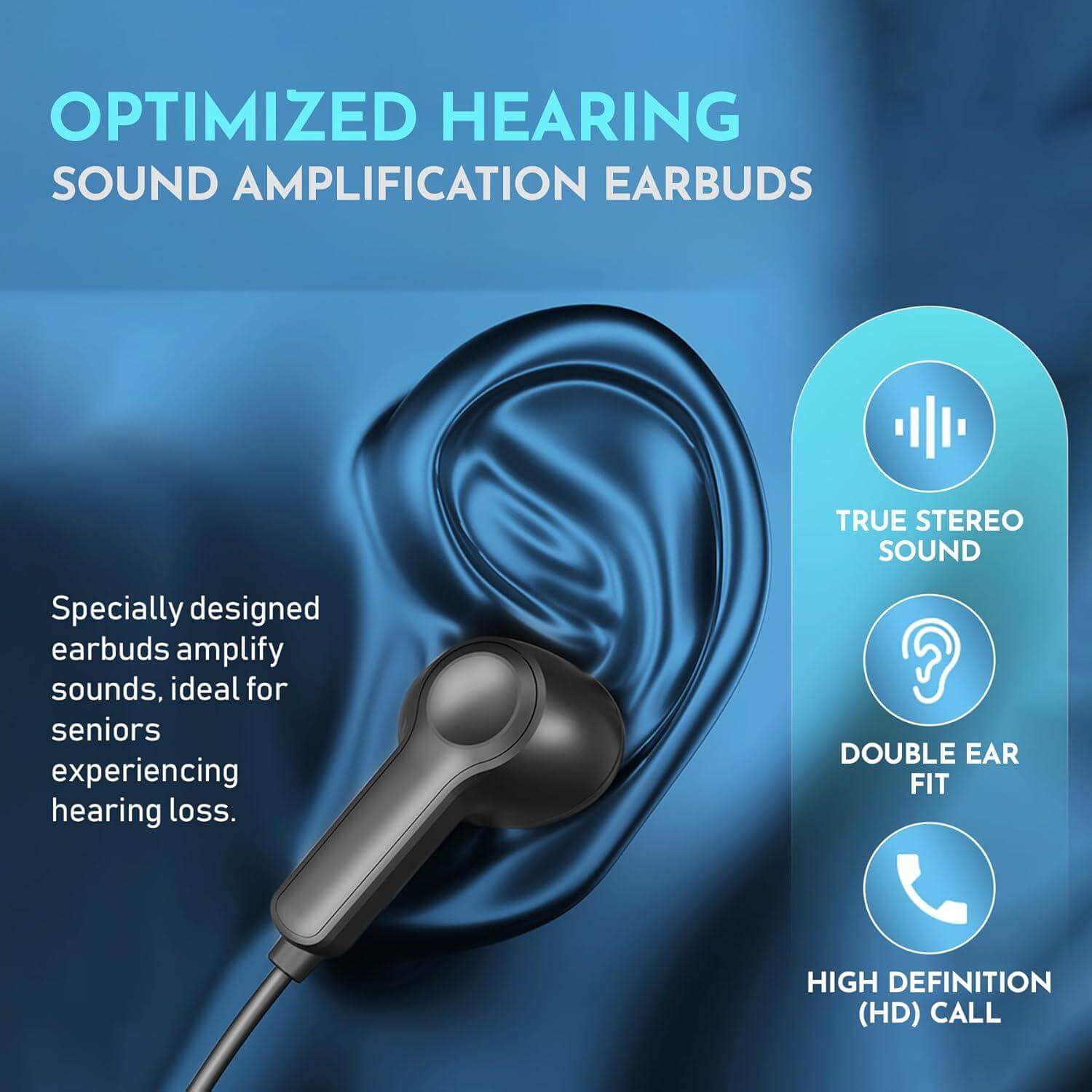 Rechargeable Bluetooth Personal Sound Amplifier - Wireless Hands-Free Neckband w/ Noise Reduction, for Listening & Watching TV, for Seniors & Adults