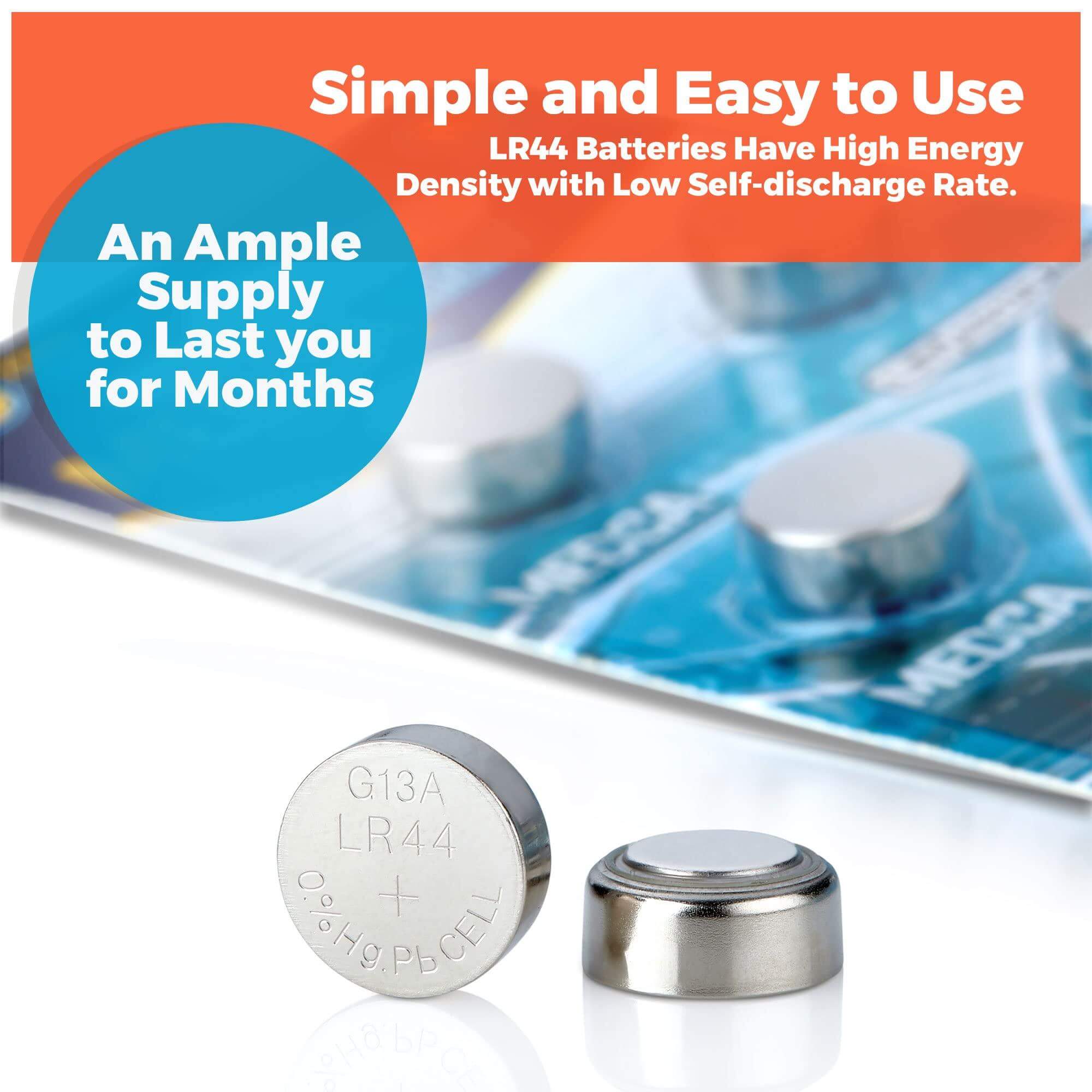 MEDca 1.5V Alkaline Batteries - LR44 L1154 AG13 357 303 SR44 Battery - Button Coin Cell for Hearing Aids and Amplifiers, Toys, Remotes, Calculators, Lasers | Long Lasting Power | Anti Corrosion | 60 PCS