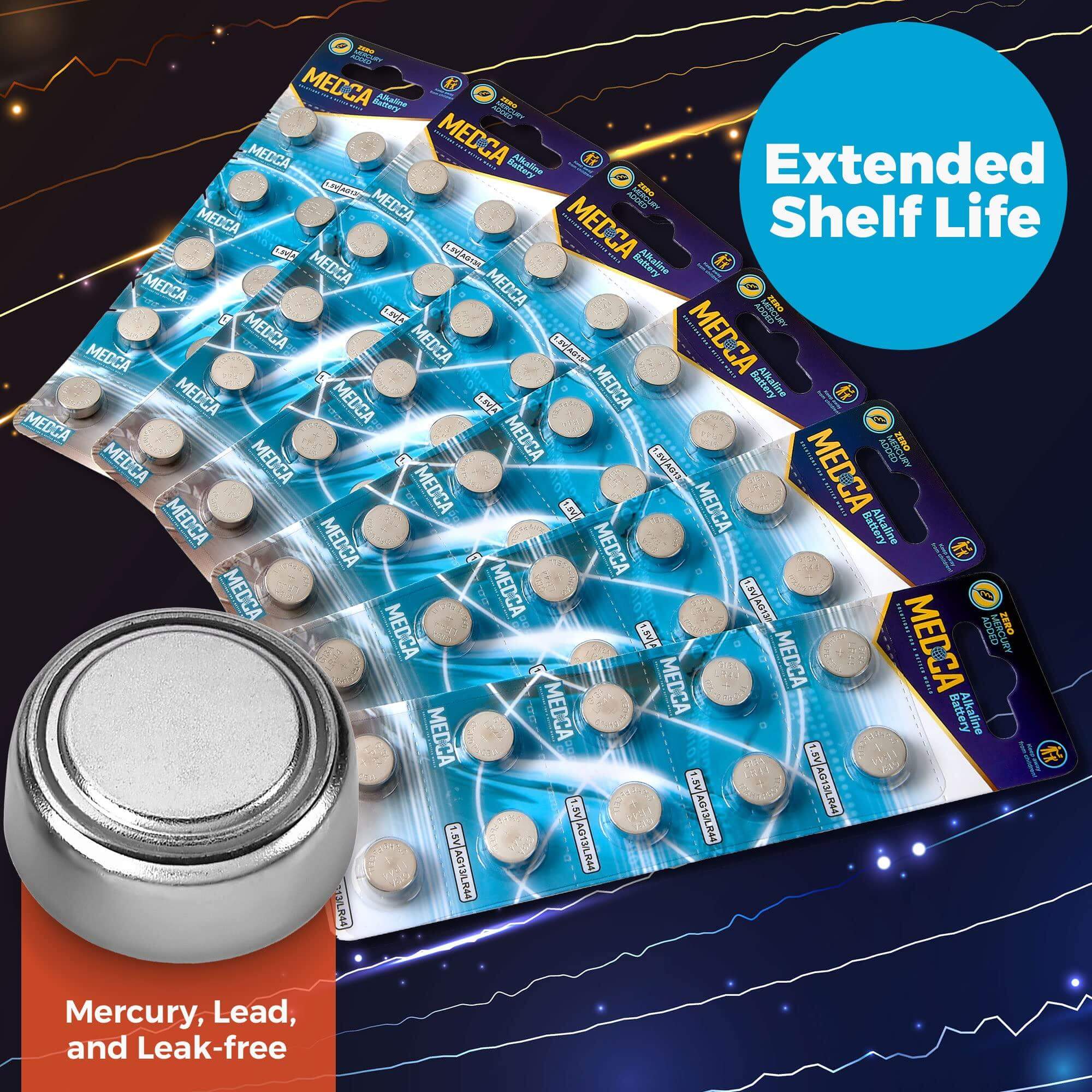 MEDca 1.5V Alkaline Batteries - LR44 L1154 AG13 357 303 SR44 Battery - Button Coin Cell for Hearing Aids and Amplifiers, Toys, Remotes, Calculators, Lasers | Long Lasting Power | Anti Corrosion | 60 PCS