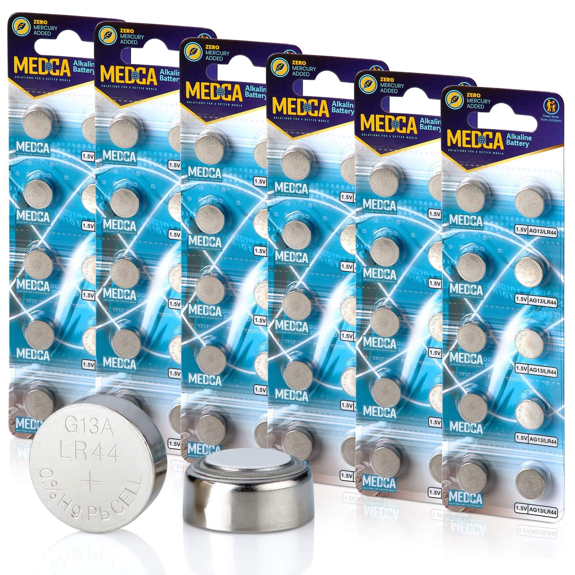 MEDca 1.5V Alkaline Batteries - LR44 L1154 AG13 357 303 SR44 Battery - Button Coin Cell for Hearing Aids and Amplifiers, Toys, Remotes, Calculators, Lasers | Long Lasting Power | Anti Corrosion | 60 PCS