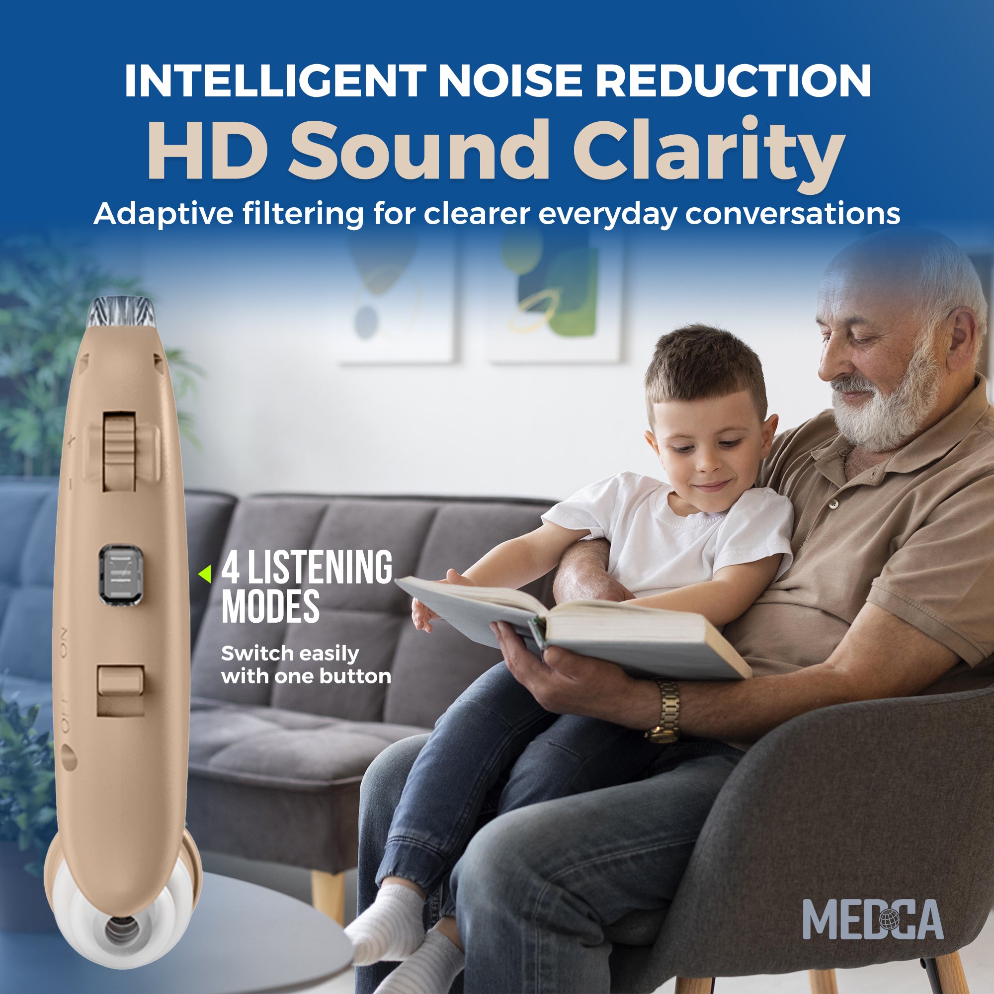Rechargeable Digital Hearing Aids - Hearing Aids Set with New Digital Technology - Almost Invisible BTE Design with Quick Recharge - Personal Sound Aids by MEDca