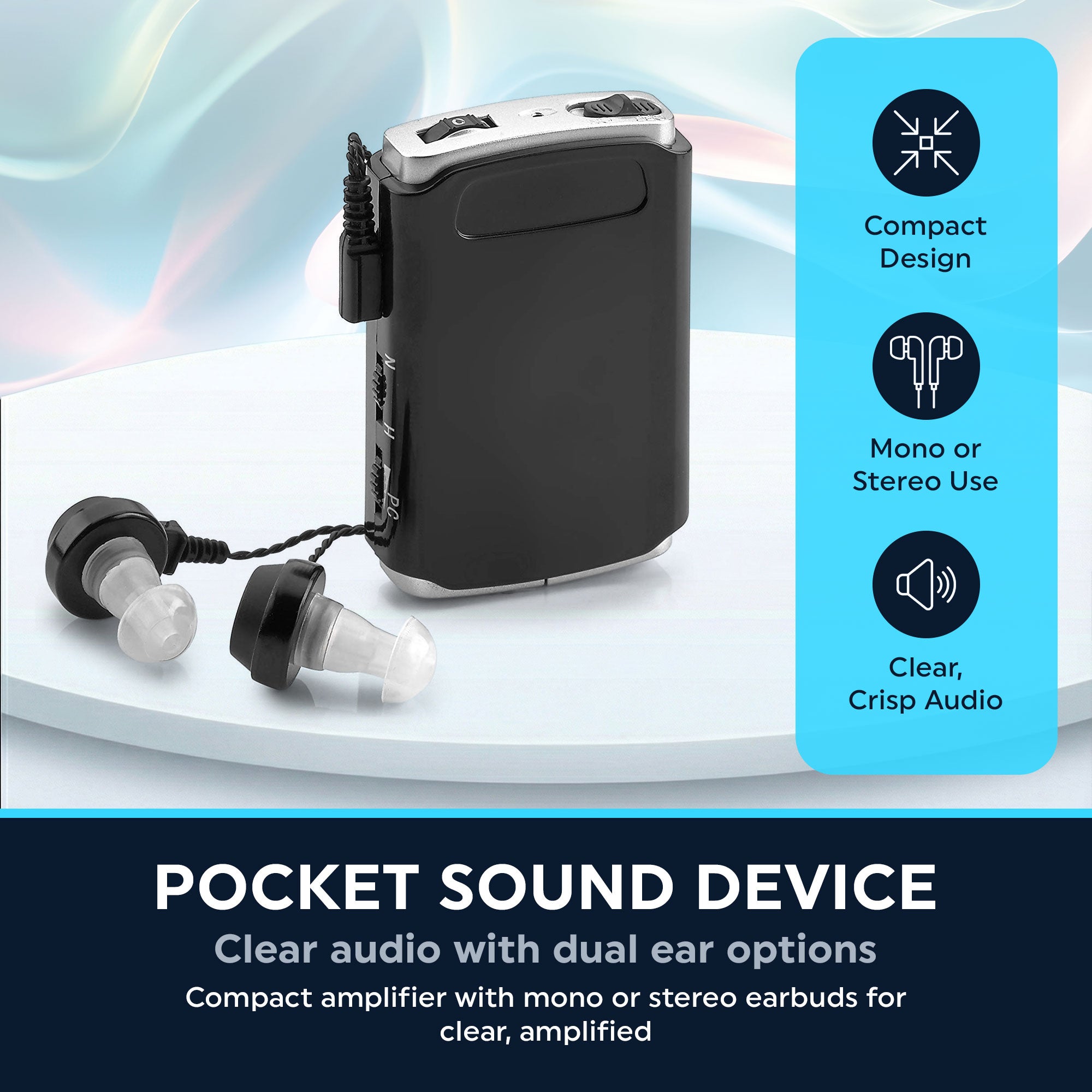 Sound Aids - Pocket Sound Voice Enhancer Device with Duo Mic/Ear Plus Extra Headphone and Microphone Set, Personal Sound Aids Device by MEDca