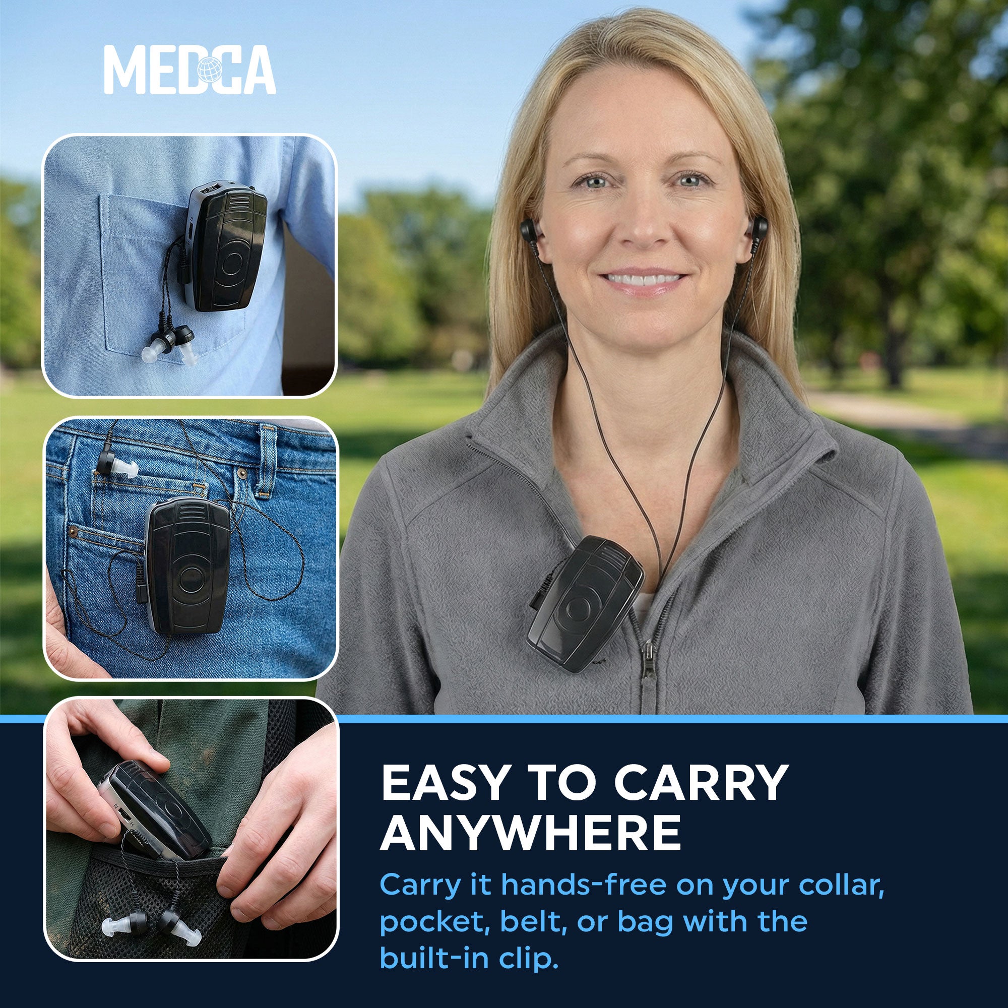 MEDca Digital Personal Sound Aids with Single and Double Ear Headphone for Adult - Black