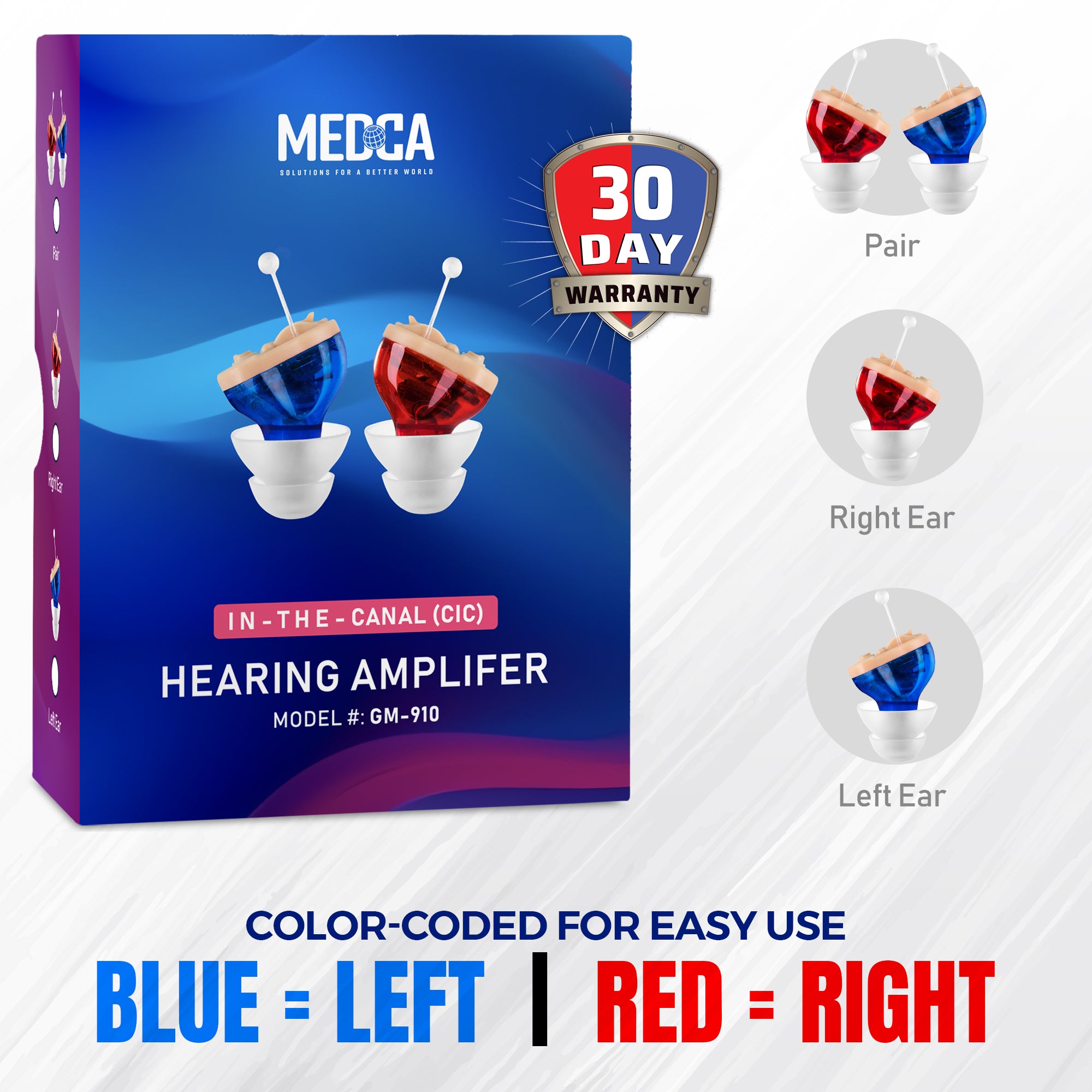 Premium Digital Hearing Aids for Seniors - Invisible in Canal (CIC) In-Ear Mini Sound Enhancer Set, Near-Invisible, Noise Cancelling, Personal Sound Hearing Aids - Pair - MZ-21