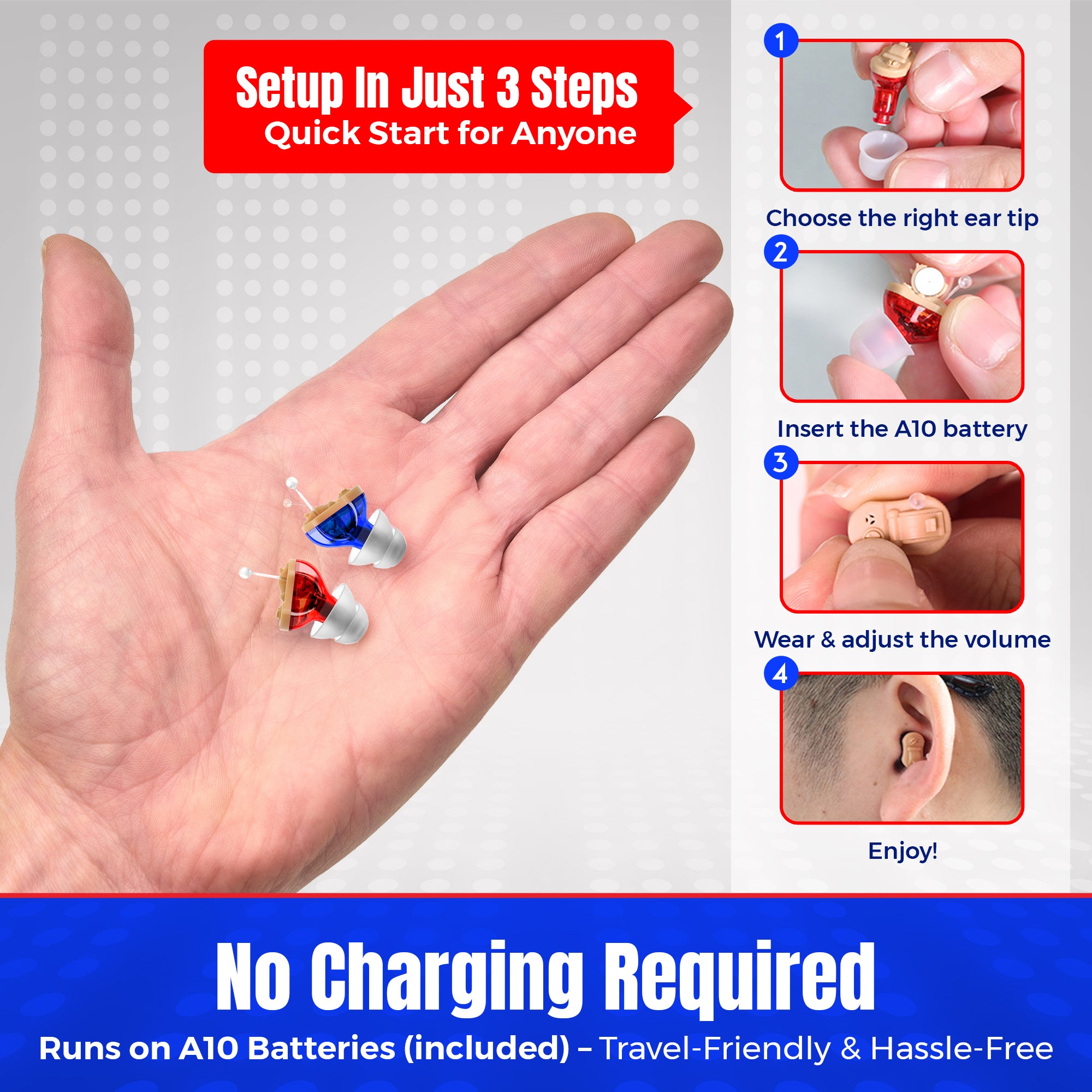 Premium Digital Hearing Aids for Seniors - Invisible in Canal (CIC) In-Ear Mini Sound Enhancer Set, Near-Invisible, Noise Cancelling, Personal Sound Hearing Aids - Pair - MZ-21