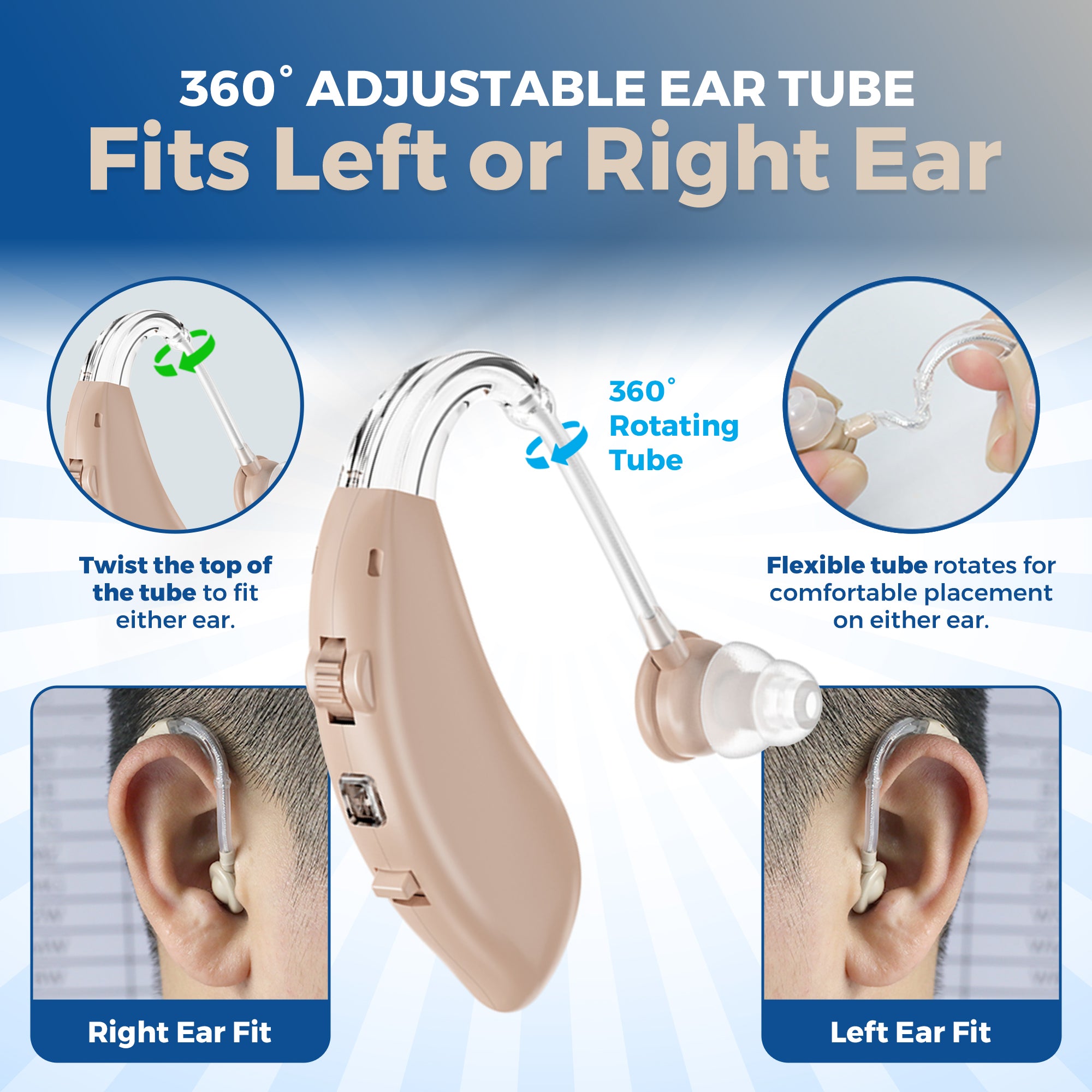 Digital Ear Hearing Aids Pair - Premium Quality Rechargeable Behind the Ear (BTE) Personal Sound Device