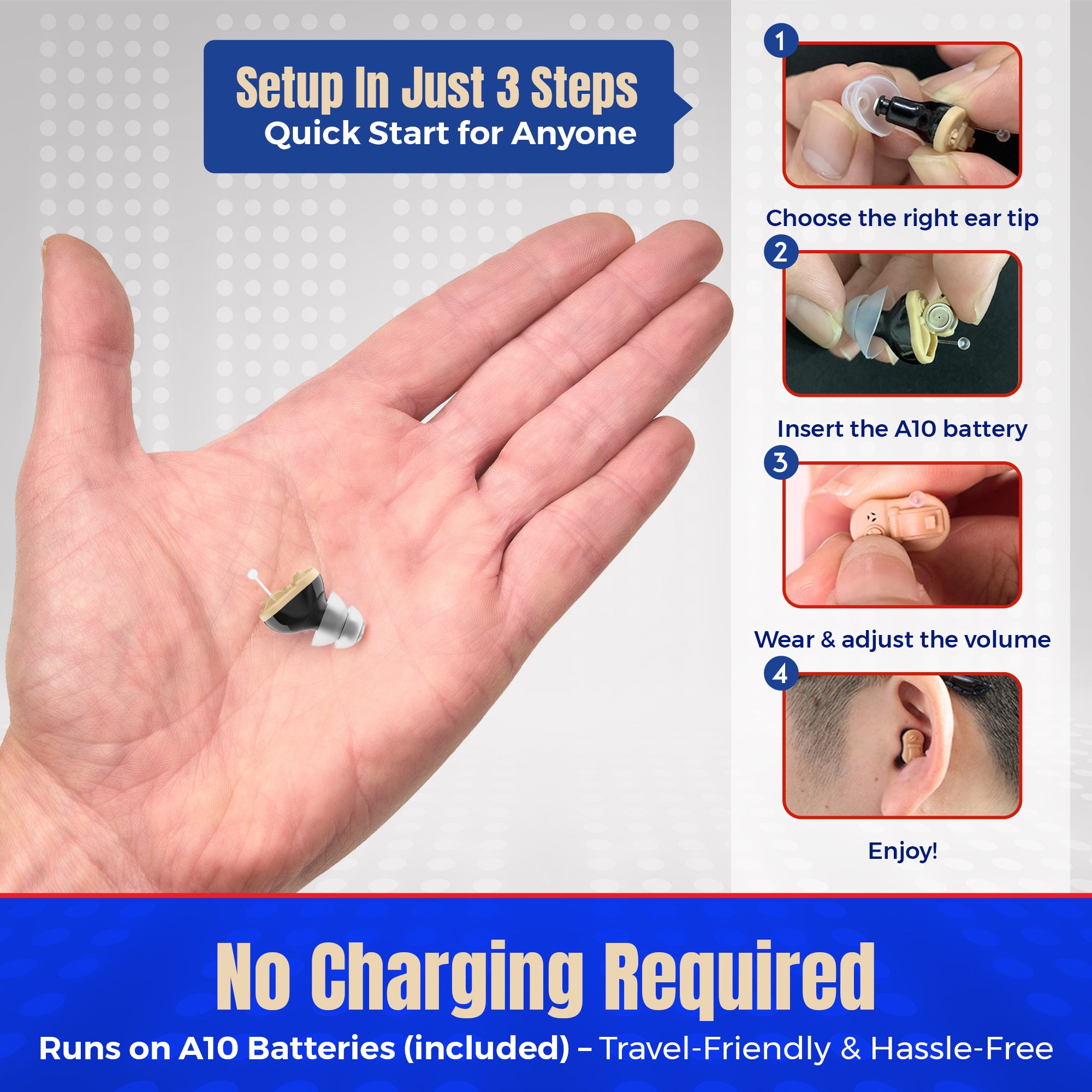 Digital Hearing Aids - Invisible in Canal (CIC) in-Ear Mini Sound Enhancer Set, Near-Invisible, Noise Cancelling, Personal Sound Hearing Aids