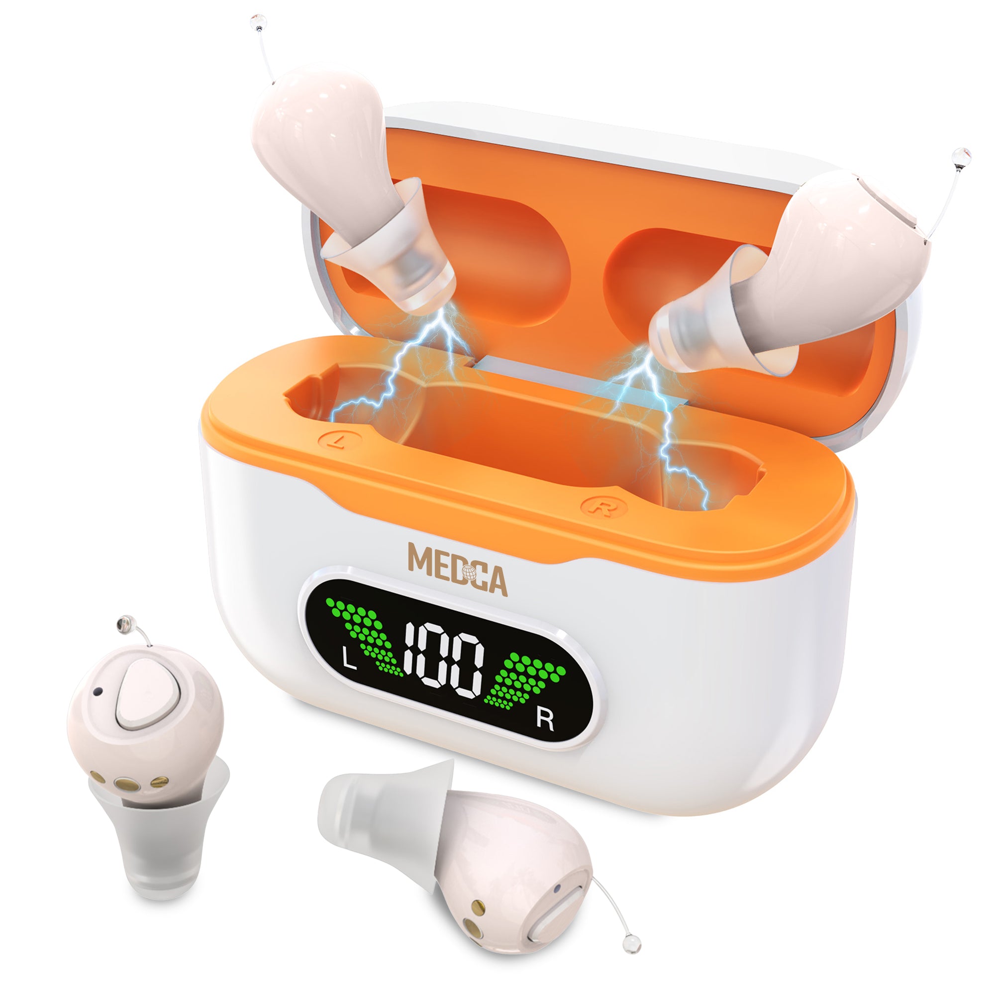 CIC Rechargeable Hearing Aids for Seniors & Adults w/ Intelligent Noise Reduction - Near-Invisible, 32-Channel, Easy Use Sound Device, Long-Lasting Battery Life, Charging Case With UV Sterilization