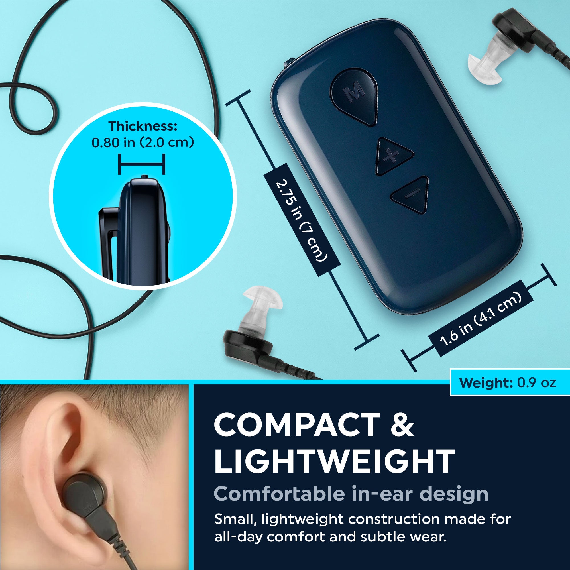 Rechargeable Hearing Amplifier - Digital High-Volume Control, Noise Reduction, 16-Channel, 120H Battery, USB-C Charging - Lightweight, Comfortable Sound Amplifier Listening Device for Adults & Seniors