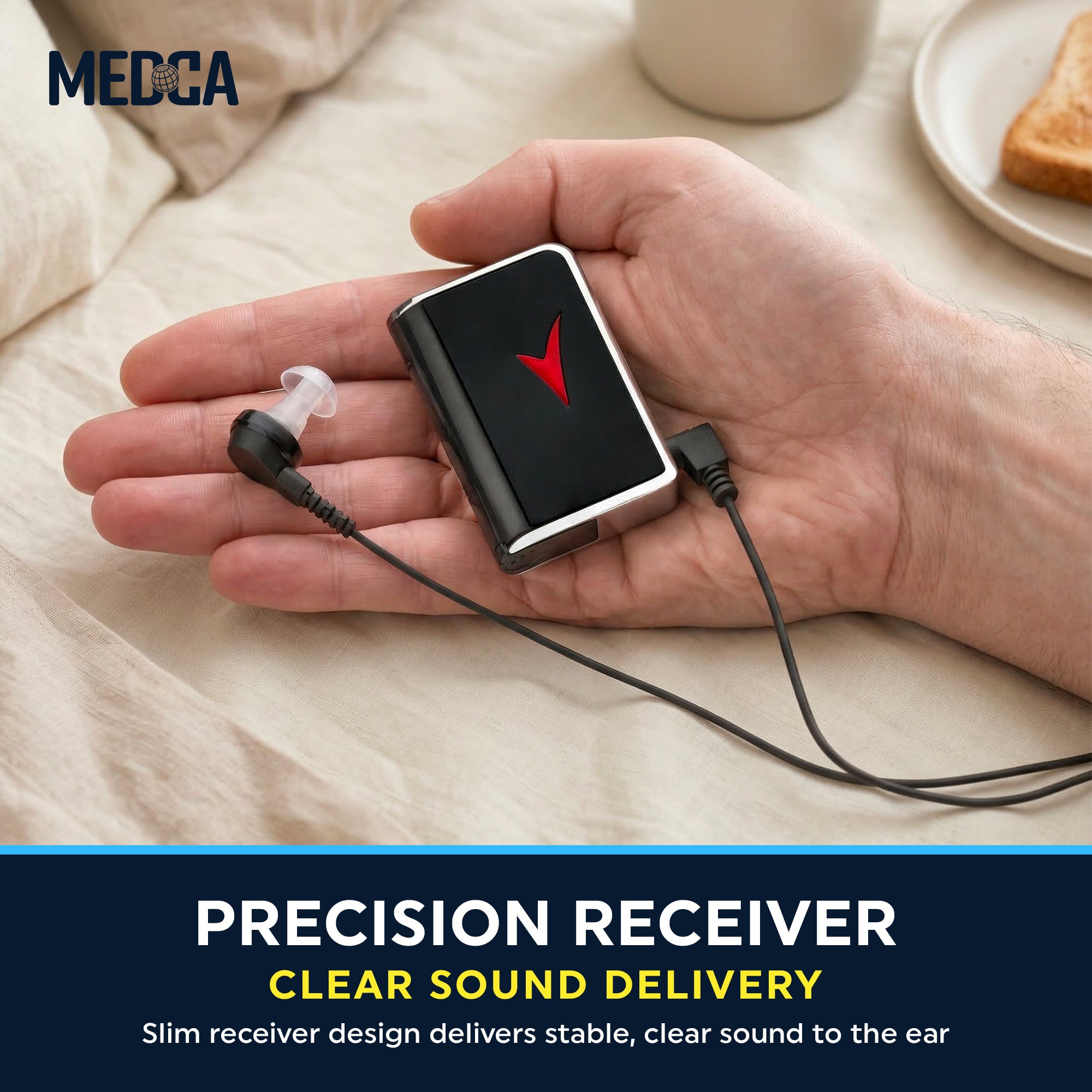 MEDca 2.5mm Hearing Aid Replacement Cord w/ 2-Pin Receiver & Earbud Set - Compatible with Pocket Hearing Aid Cable for Body Worn Sound Amplifiers - Personal Hearing Amplifier Accessory & 3 Ear Domes