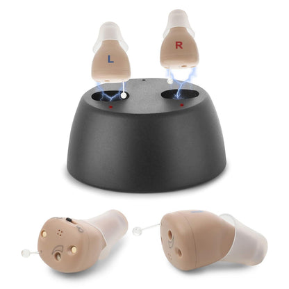 Rechargeable Hearing Ai to Aid and Assist Hearing, Completely-in-Canal (CIC) Nearly Invisible Mini Personal Sound Device w/ Noise Cancellation & Feedback Reduction for Adults Seniors & Elderly