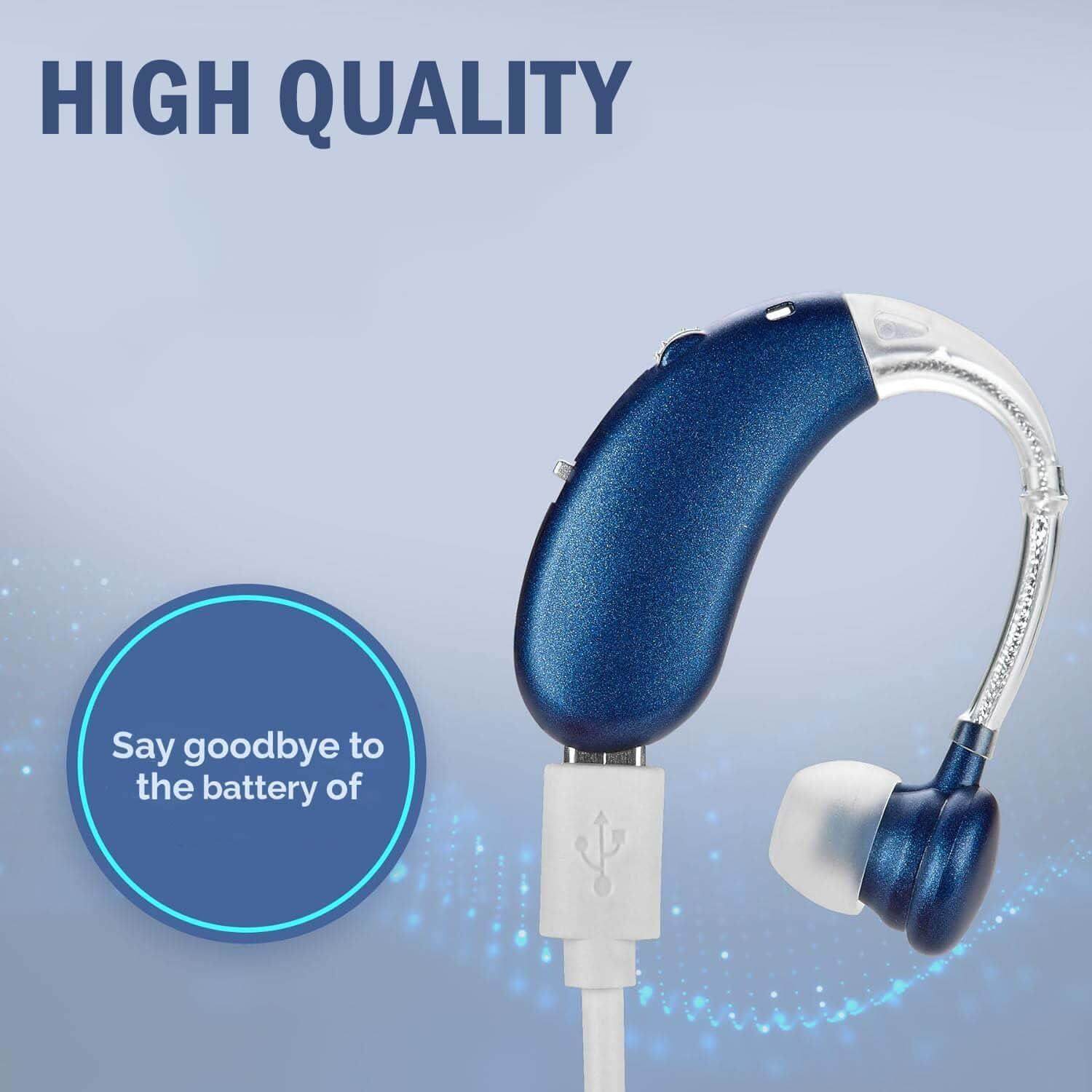 Digital Hearing Aids - Rechargeable -Operated BTE Personal Sound Assist Device with 2 Modes, Volume Control & Noise Cancelling, Behind-The-Ear Aids for Adults and Seniors