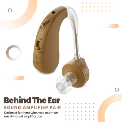 Digital Hearing Aids - BTE Behind the Ear Sound Aids Pair and Personal Sound Enhancer Set with Noise Reducing Feature that is Smaller & Discreet - Ready to Wear in Any Left or Right Ear