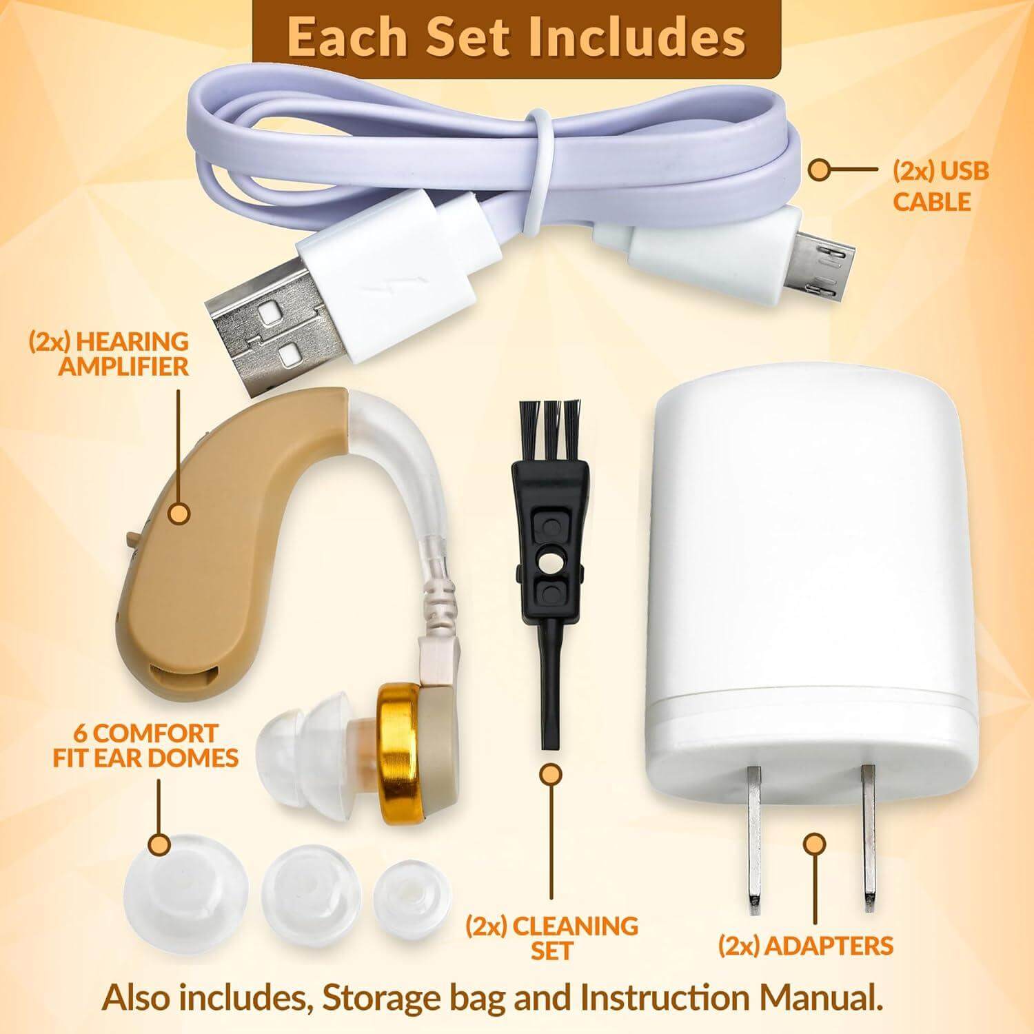 Digital Ear Hearing Aids Pair - Premium Quality Rechargeable Behind the Ear (BTE) Personal Sound Device