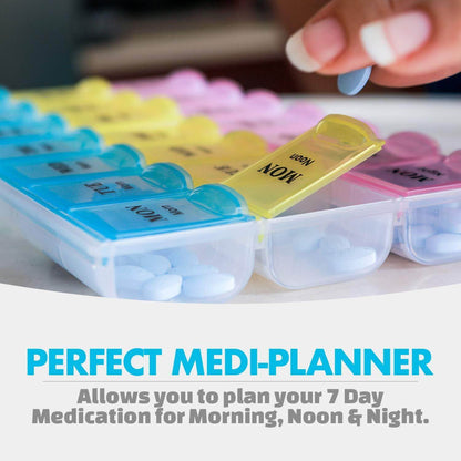 Weekly Pill Organizer - (Pack of 2) 21 Day Pill Planners for Pills Vitamins & Medication, Pill Box 3 Times-a-Day Medication Reminder Boxes, Easy to Read & Travel Friendly