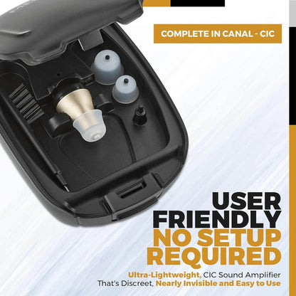 Hearing Aids for Seniors and Adults, Rechargeable CIC Complete-in-Canal Nearly Invisible Personal Sound Aids with Digital Noise Cancelling and Feedback Reduction Feature