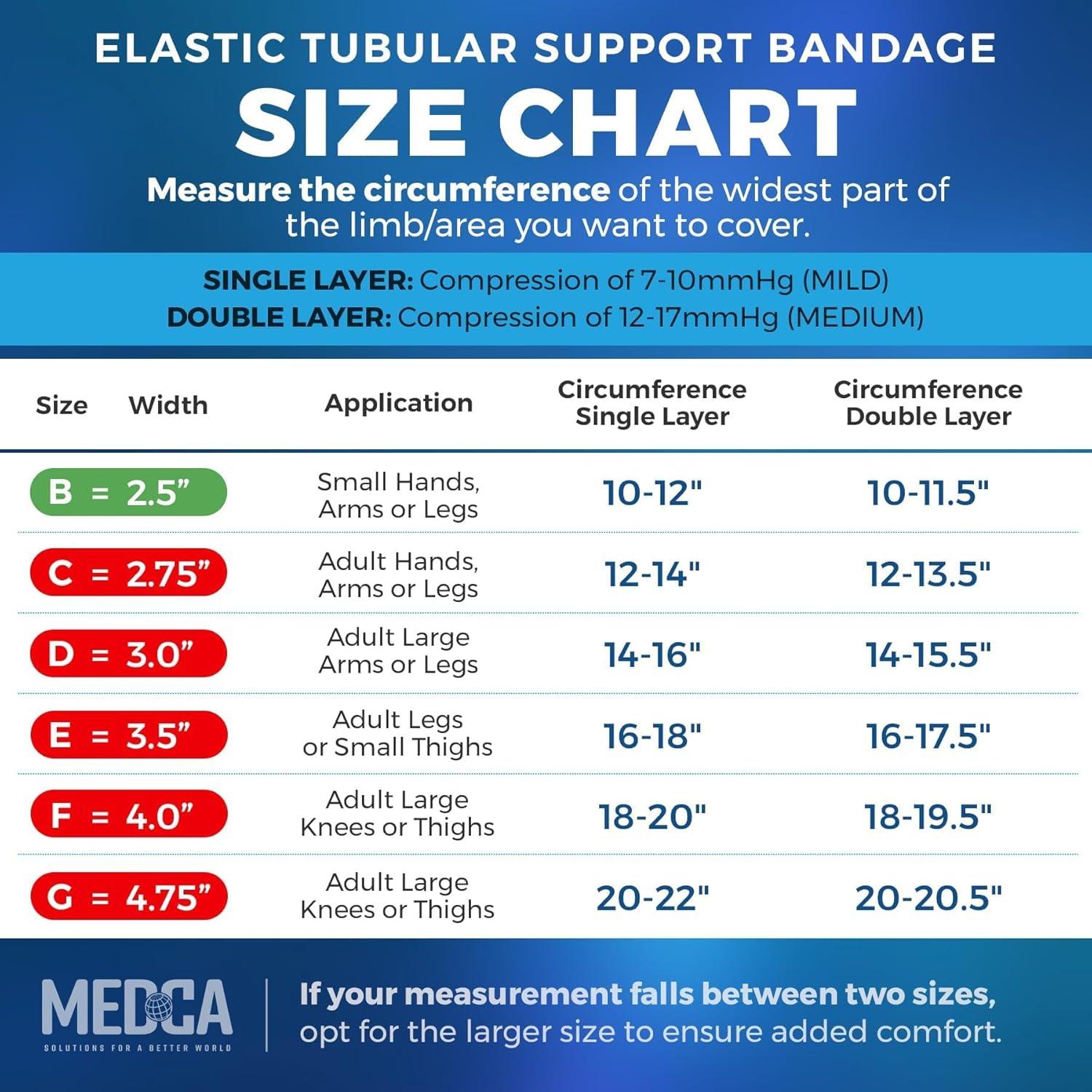 Elastic Tubular Support Bandage Size B, 10M Box - Natural Color (2.5" X 33 feet) for Large Knee Support Bandage -Medium Thigh, Cotton Spandex