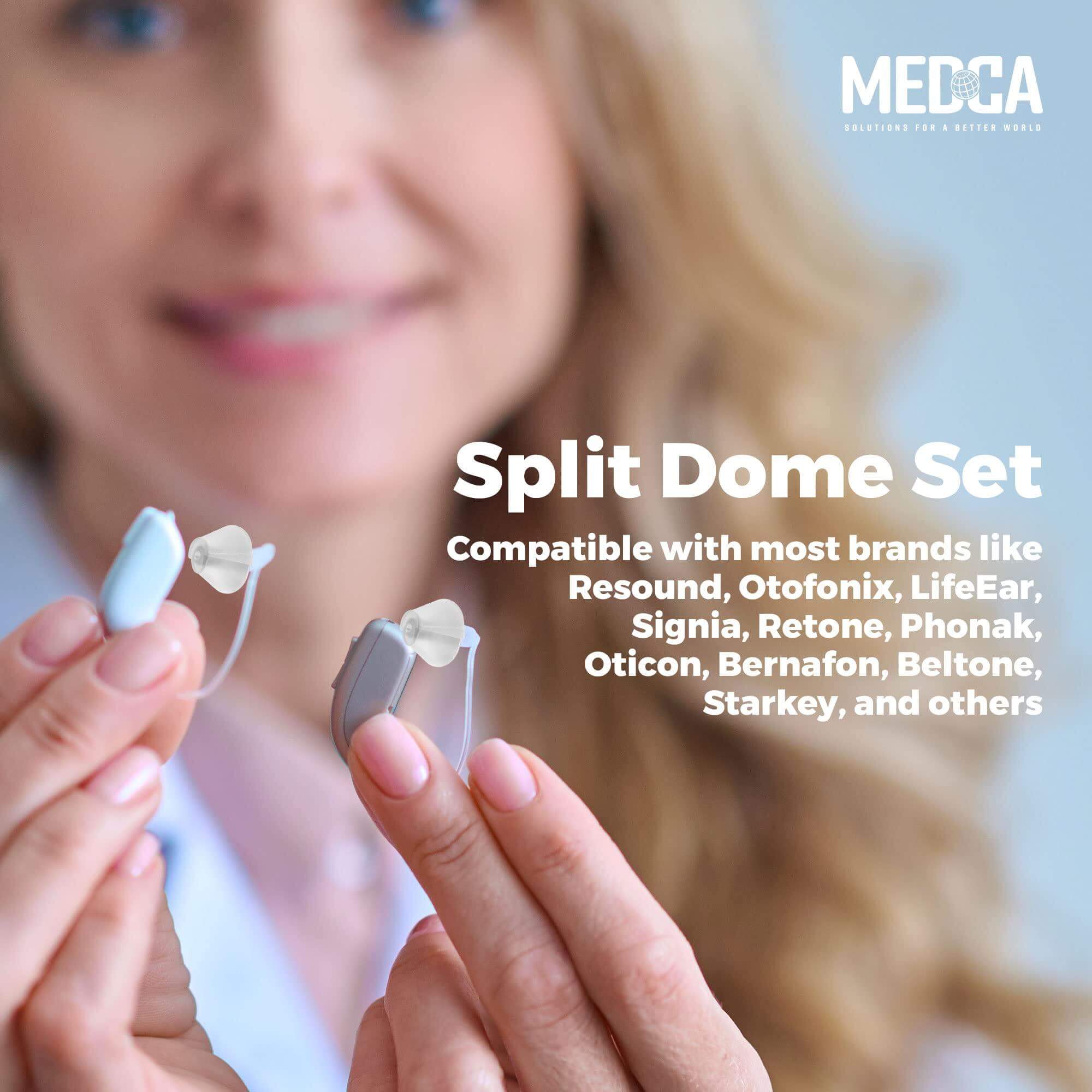 MEDca Hearing Aid Standard Receiver Tulip Domes Compatible with GN Resound Sure Fit - 10-Pcs Universal Invisible Tip Replacement Ear Domes for BTE PSAP Hearing Amplifiers and Open Fit Models, Clear