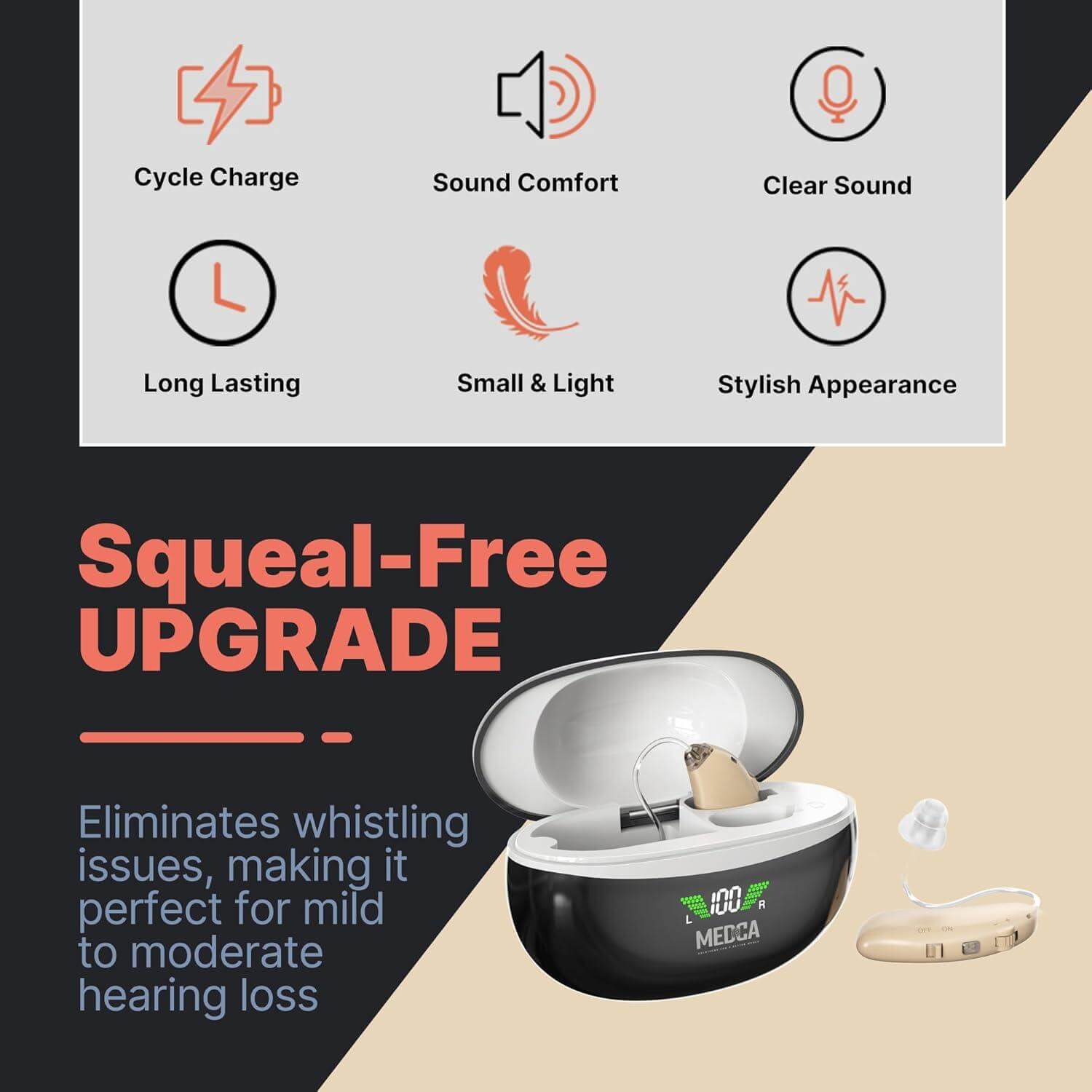 Rechargeable Hearing Aids for Seniors - BTE Digital Hearing Aids with Noise Cancelling for Moderate to Severe Hearing Loss, RIC 16 Channel Noise Cancelling Hearing Aid, Magnetic Charging Case