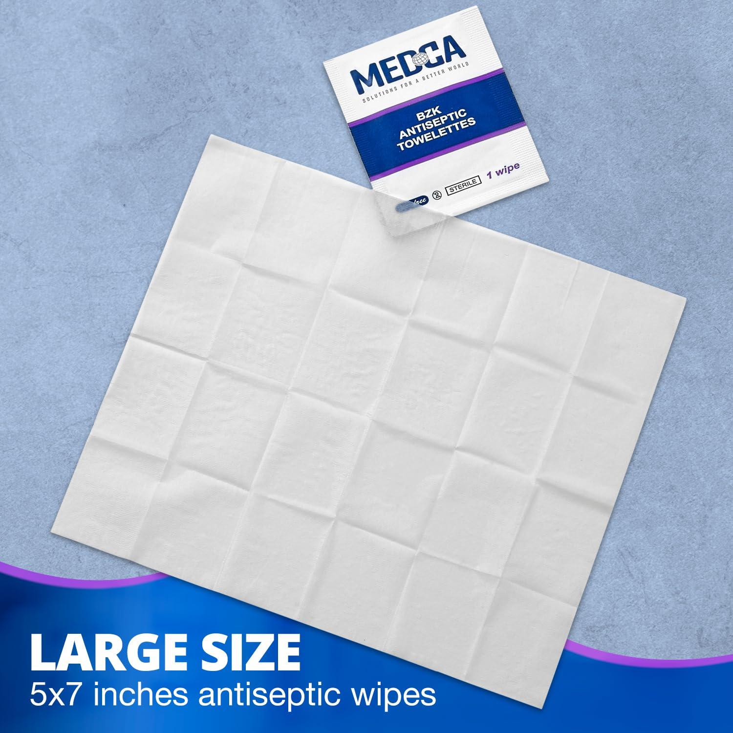 Hand Wipes – (Pack of 100) Benzalkonium Chloride Swabs Individual BZK Single-Use Packets by MEDca