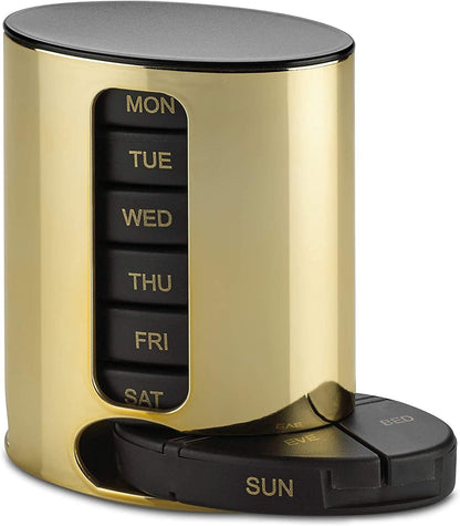 Daily Pill Organizer - (4 Times a Day) Stackable Medication Reminder - Premium Weekly AM/PM Pill Box with 7 Daily Stackable Trays and Medicine Organizer for Vitamins, Fish Oils and Supplements, Gold