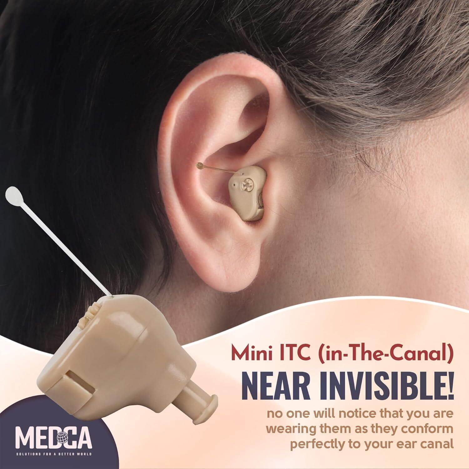 Hearing Aids Set - Mini ITC (In-The-Canal), In Ear Personal Hearing Amplification and Digital Sound Enhancer PSAD (Pair) Extra Small Upgraded Second Generation Design by MEDca