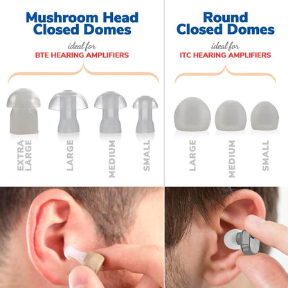 Hearing Aid Domes - Universal Domes for Hearing Aids - Sizes Small, Medium, Large & X-Large Earbud Replacements and BTE Hearing Sound Amplifiers