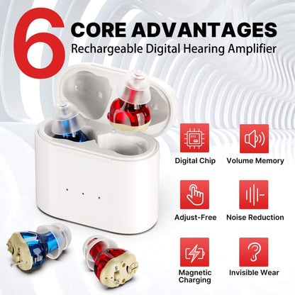 Rechargeable Hearing Aids for Seniors- Upgraded Model Mini Aids Personal Sound Amplification Device for Adults - Fully CIC Inner-Ear Latest Generation Technology with Portable Charging Case