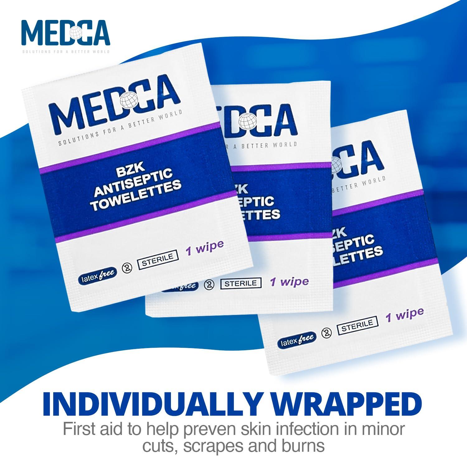 Hand Wipes – (Pack of 100) Benzalkonium Chloride Swabs Individual BZK Single-Use Packets by MEDca