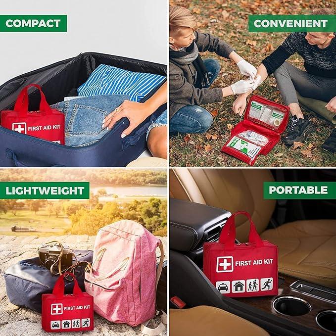 First Aid Kit - 96 Piece Compact Lightweight Portable Safety Trauma Bag Emergency Survival Kit Gear Home and Provide Immediate Care - Office Car Travel Hiking Camping and Other Outdoor Activities