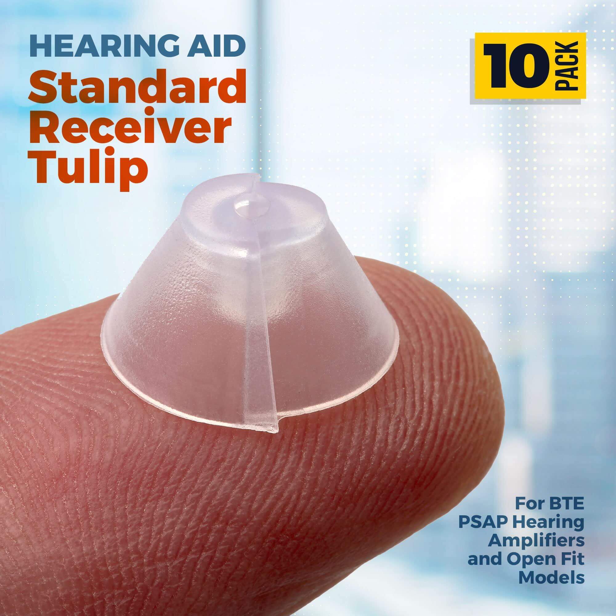 MEDca Hearing Aid Standard Receiver Tulip Domes Compatible with GN Resound Sure Fit - 10-Pcs Universal Invisible Tip Replacement Ear Domes for BTE PSAP Hearing Amplifiers and Open Fit Models, Clear