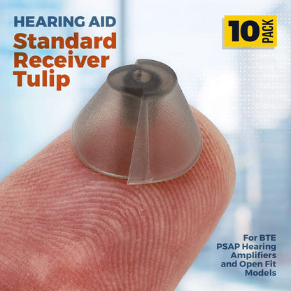 MEDca Hearing Aid Standard Receiver Tulip Domes Compatible with GN Resound Sure Fit - Universal Invisible Tip Replacement Ear Domes for BTE PSAP Hearing Amplifiers and Open Fit Models (10)