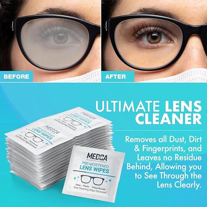 MEDca Lens Cleaning Wipes - [210 Pack] Pre Moistened Cleansing Cloths and Individually Wrapped Eyeglass Cleaner Wipe Pads for Phones, Tablet Screens