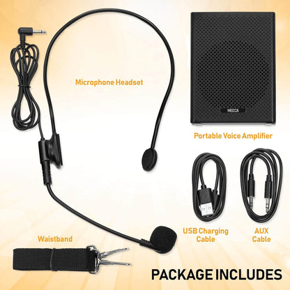 Portable Mini Voice Aids, Built-In Rechargeable Wired Portable Microphone and Speaker with Waist-Band, Bluetooth Megaphone PA System Supports MP3, Aux for Teachers, Trainers, Presenters