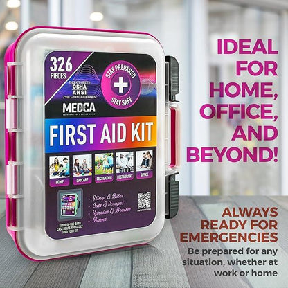 First Aid Kit - Emergency First Aid Kit and Medical Kit Exceeds ANSI Z308.1-2009 OSHA Standards, Hard Case, Wall Mount & Glows in The Dark for Offices, Home, Schools, Daycare, Construction Sites