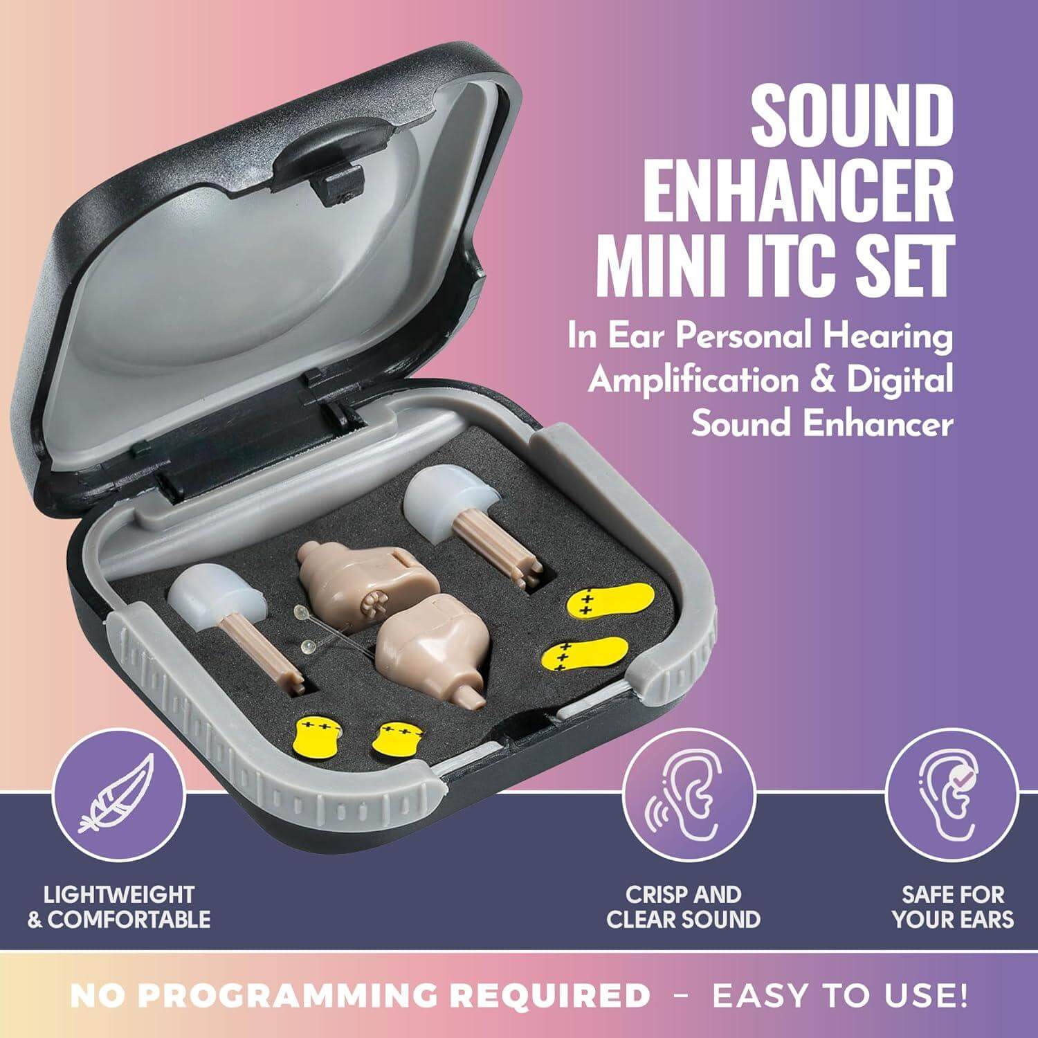 Hearing Aids Set - Mini ITC (In-The-Canal), In Ear Personal Hearing Amplification and Digital Sound Enhancer PSAD (Pair) Extra Small Upgraded Second Generation Design by MEDca