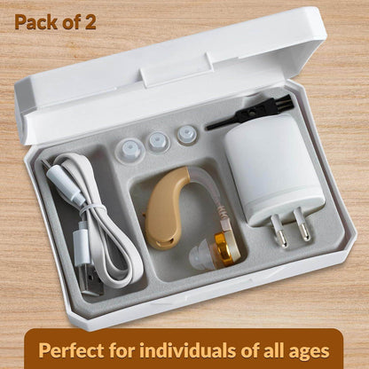 Digital Ear Hearing Aids Pair - Premium Quality Rechargeable Behind the Ear (BTE) Personal Sound Device