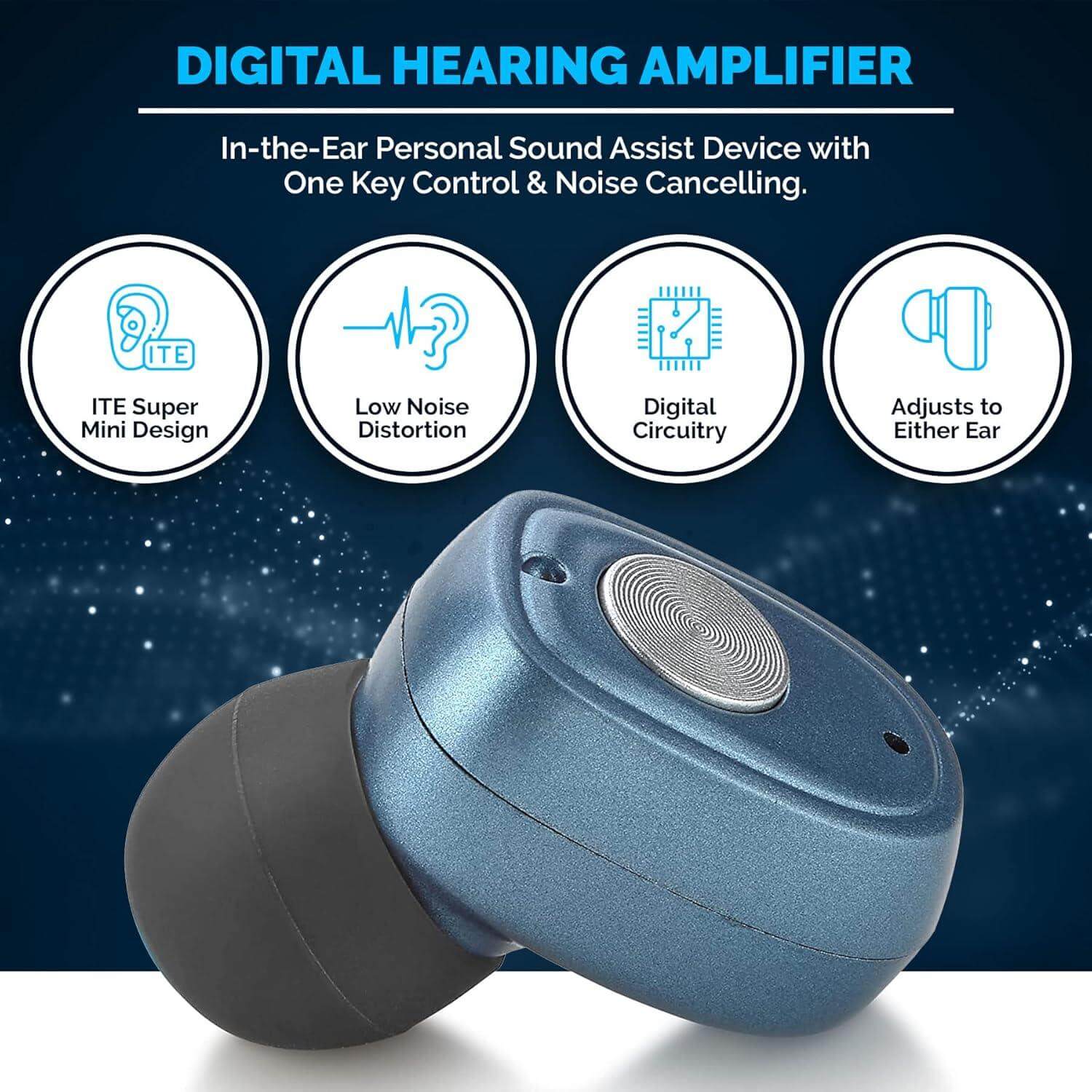 Rechargeable Hearing Aids for Seniors w/ Noise Cancelling, Digital Nano Sound Assist Device for Seniors & Adults - ITC Personal Sound Hearing Aids - One Key Control & Low Sound Distortion