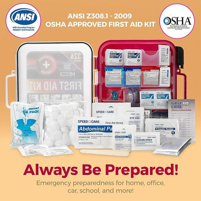 First Aid Kit - Emergency First Aid Kit and Medical Kit Exceeds ANSI Z308.1-2009 OSHA Standards, Hard Case, Wall Mount & Glows in The Dark for Offices, Home, Schools, Daycare, Construction Sites