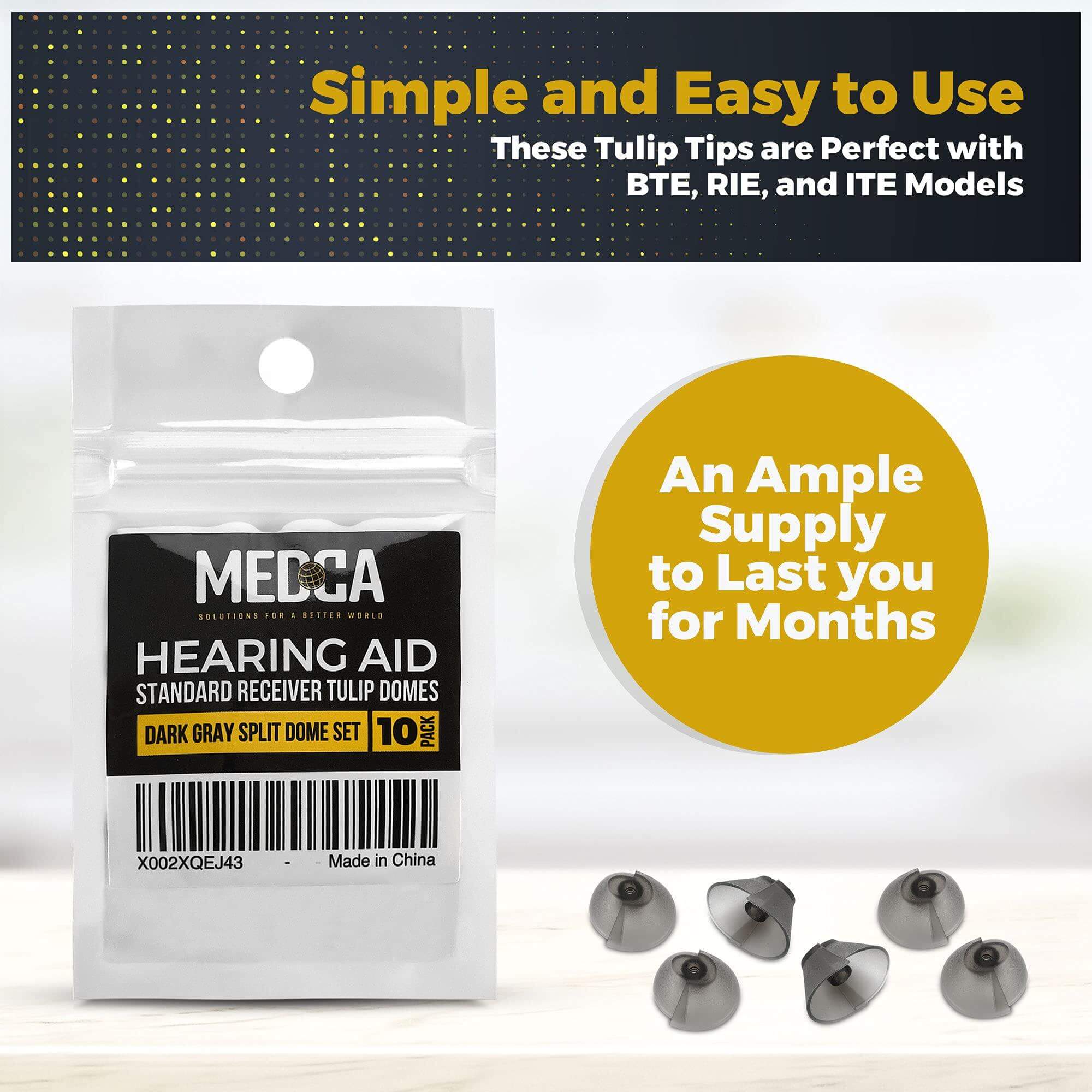 MEDca Hearing Aid Standard Receiver Tulip Domes Compatible with GN Resound Sure Fit - Universal Invisible Tip Replacement Ear Domes for BTE PSAP Hearing Amplifiers and Open Fit Models (10)