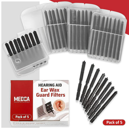 MEDca Hearing Aid Ear Wax Guard Filters - 5 Pack/40 Pieces Replacement Wax Filters Prevent Cerumen Dust and Grease Build Up Compatible w/ Phonak, Resound, Widex, Unitron and Jungle Care Hearing Aids