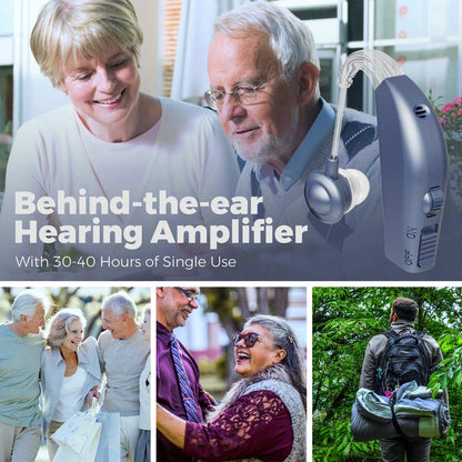 Digital Hearing Aids Pair - Rechargeable -Operated BTE Personal Sound Assist Device with 2 Modes, Volume Control & Noise Cancelling, Behind-The-Ear Aids for Adults and Seniors