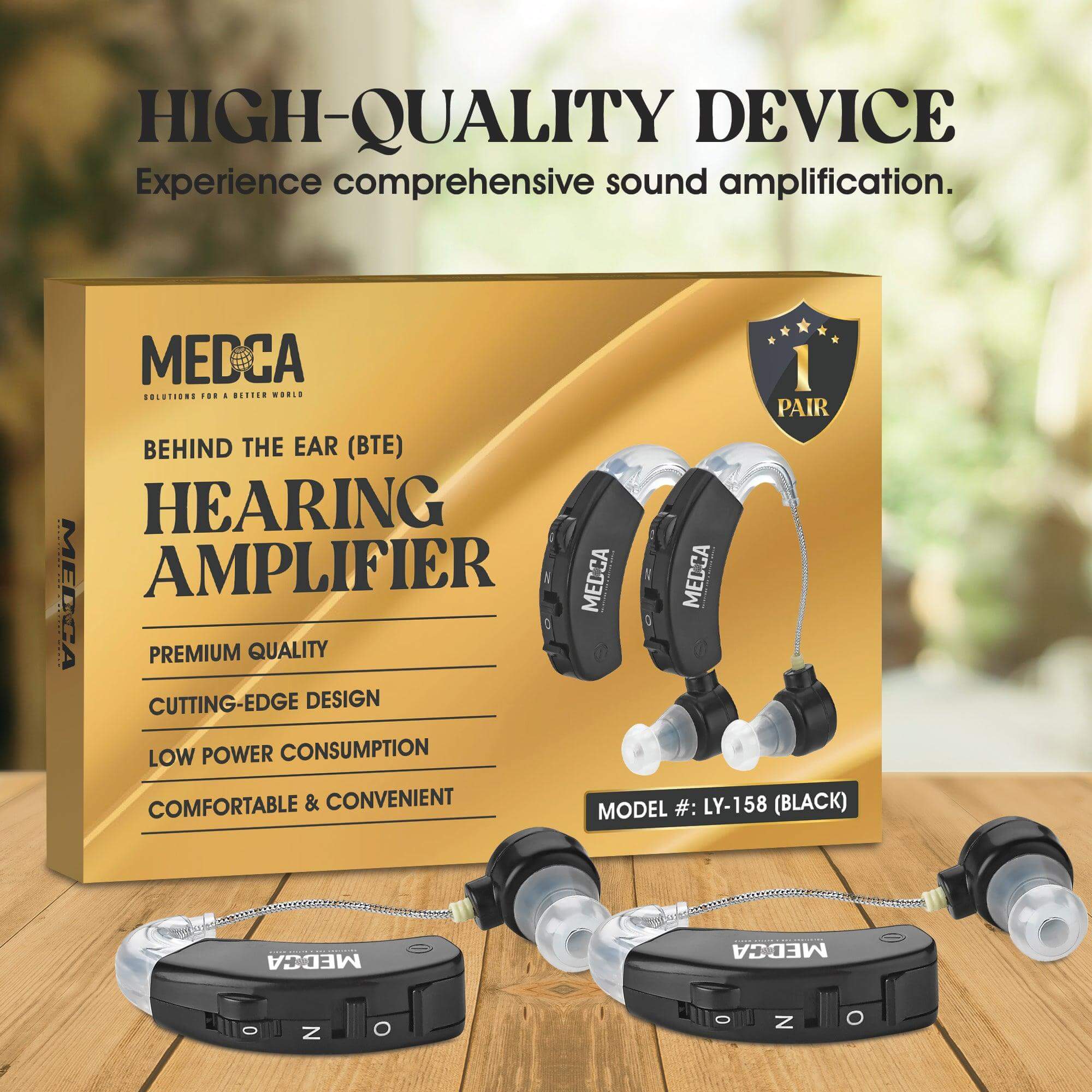 Behind the Ear Sound Aids - BTE Hearing Ear Amplification Device and Digital Hearing Aids for Seniors PSAD for the Hard of Hearing, Noise Reducing, Black, By MEDca for Seniors PSAD for the Hard of Hearing, Noise Reducing, Black, By MEDca