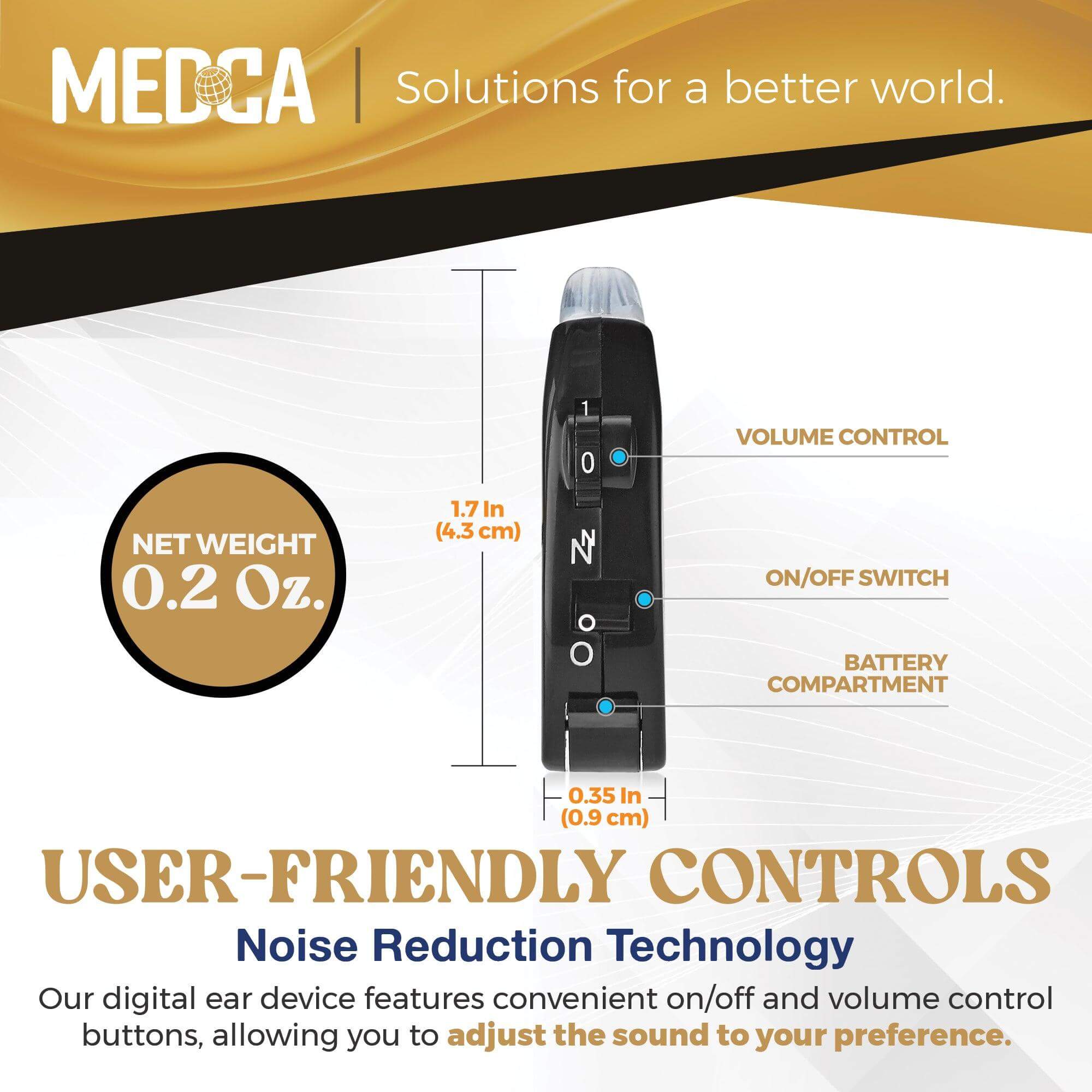 Behind the Ear Sound Aids - BTE Hearing Ear Amplification Device and Digital Hearing Aids for Seniors PSAD for the Hard of Hearing, Noise Reducing, Black, By MEDca for Seniors PSAD for the Hard of Hearing, Noise Reducing, Black, By MEDca