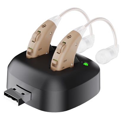 Digital Hearing Aids Set - Rechargeable Premium BTE Personal Sound Aids Pair with USB Dock, Behind The Ear Hearing Enhancement Devices with Long Lasting Battery Life