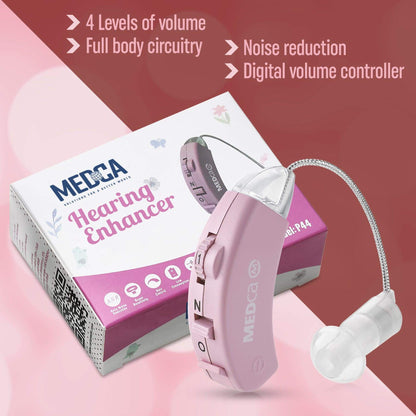 Digital Hearing Aids - Behind the Ear Sound Aids Set, BTE Hearing Ear Amplification Device and Digital Sound Enhancer PSAD for Hard of Hearing, Noise Reducing Feature, Pink by MEDca