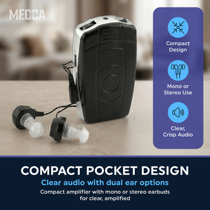 MEDca Digital Personal Sound Aids with Single and Double Ear Headphone for Adult - Black