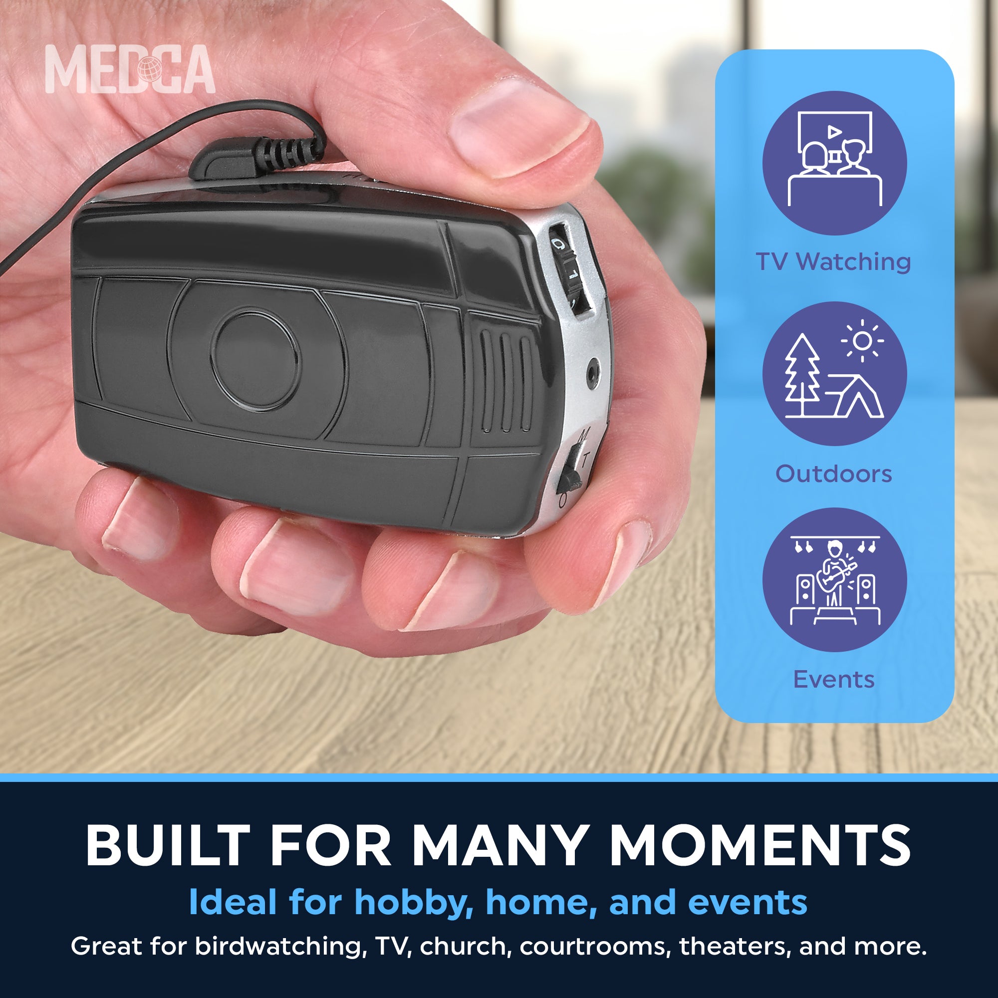 MEDca Digital Personal Sound Aids with Single and Double Ear Headphone for Adult - Black