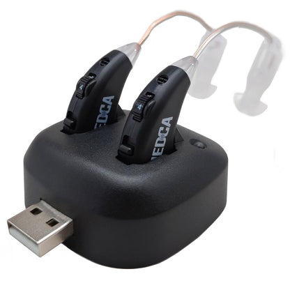 Digital Hearing Aids Set - Rechargeable Premium BTE Personal Sound Aids Pair with USB Dock, Behind The Ear Hearing Enhancement Devices with Long Lasting Battery Life